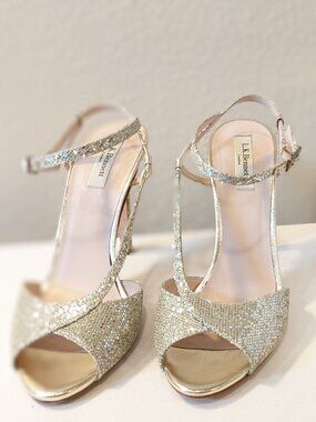 L.K. Bennett Val Platinum Glitter Evening Sandals EU 40 / US 9 – Worn Once